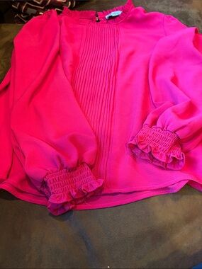 CeCe Bright Fuchsia Ruffle Cuff Blouse